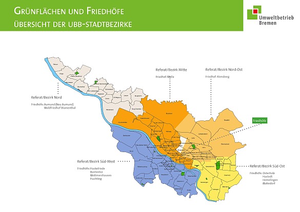 Karte der Pflegebezirke des Umweltbetrieb Bremens